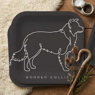 Minimalist Border Collie Line Art Dog Graphic Paper Plate