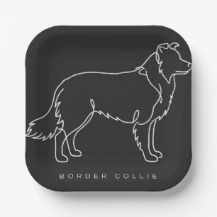 Minimalist Border Collie Line Art Dog Graphic Paper Plate