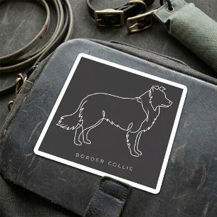 Minimalist Border Collie Line Art Dog Graphic Square Sticker
