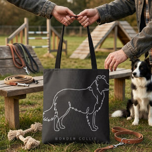 Minimalist Border Collie Line Art Dog Graphic Tote Bag