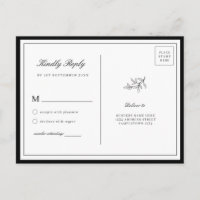 Minimalist Border Dainty Leaf RSVP Card