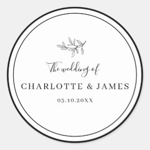 Minimalist Border Foliage Leaf Classic Round Sticker