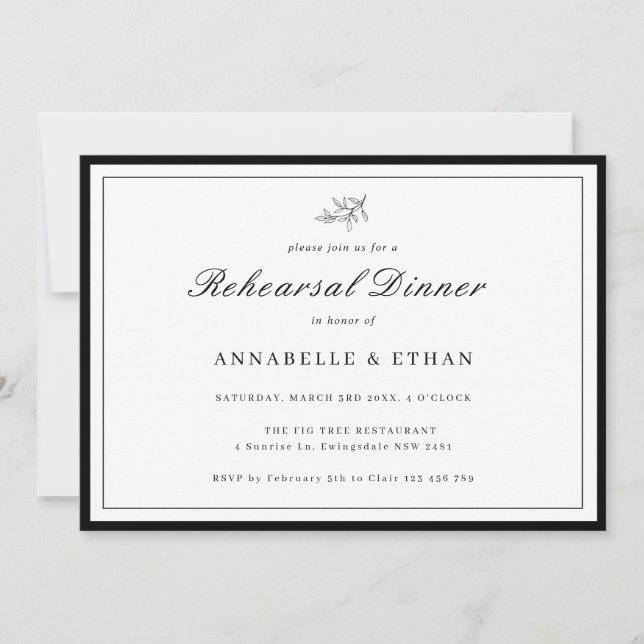 Minimalist Border Foliage Rehearsal Dinner  (Front)