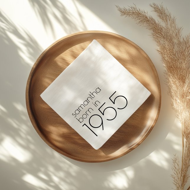 Minimalist Born in 1955 Black 70th Birthday Party Napkin (Creator Uploaded)