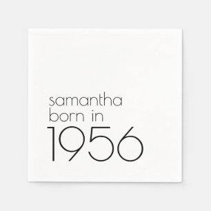 Minimalist Born in 1956 Black 70th Birthday Party Napkin