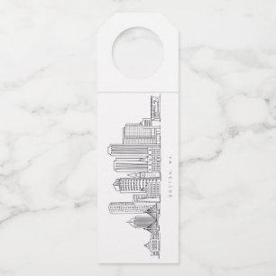 Minimalist Boston City Skyline Illustration Bottle Tag