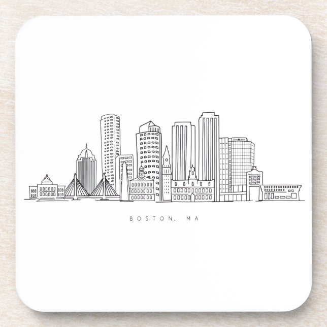Minimalist Boston City Skyline Illustration Coaster (Front)