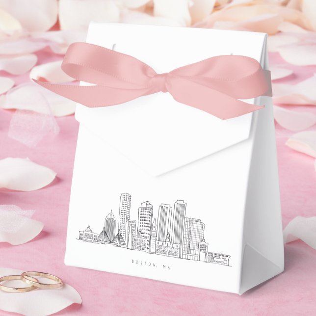 Minimalist Boston City Skyline Illustration Favour Box (Wedding)