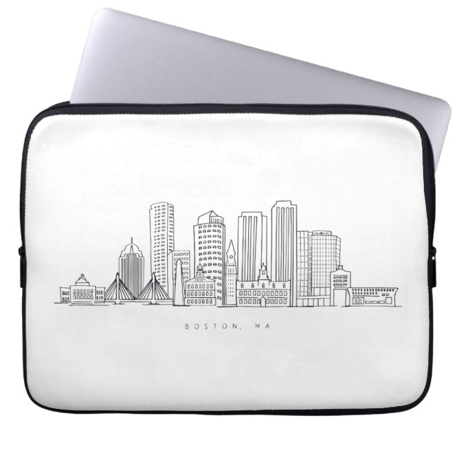 Minimalist Boston City Skyline Illustration Laptop Sleeve (Front)