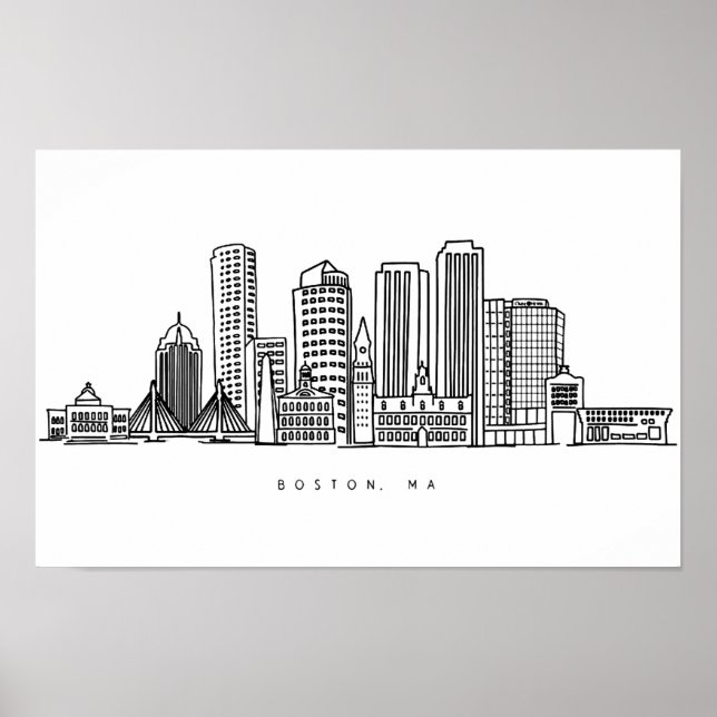 Minimalist Boston City Skyline Illustration Poster (Front)