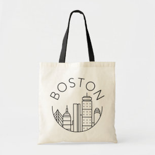 Minimalist Boston Skyline Line Art Canvas Tote Bag
