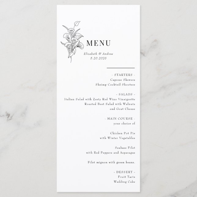 Minimalist Botanic Floral | Wedding Menu (Front)