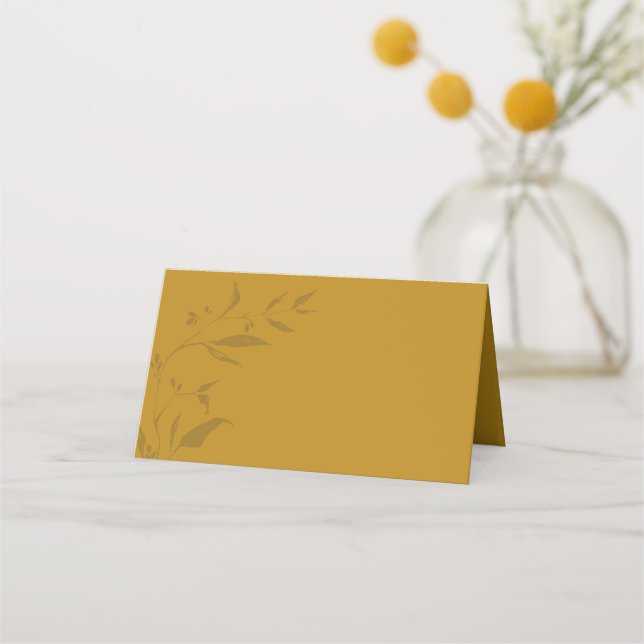 Minimalist Botanical Artwork Mustard Boho Wedding  Place Card (Front)