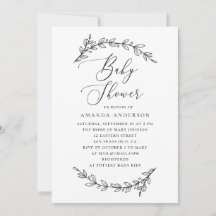 Minimalist Botanical Baby Shower   Elegant Script Invitation