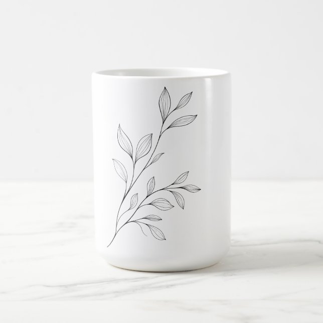 Minimalist Botanical Black Line Art Coffee Mug (Center)