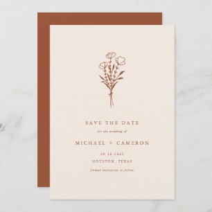 Minimalist Botanical Bouquet Terracotta QR Code Save The Date
