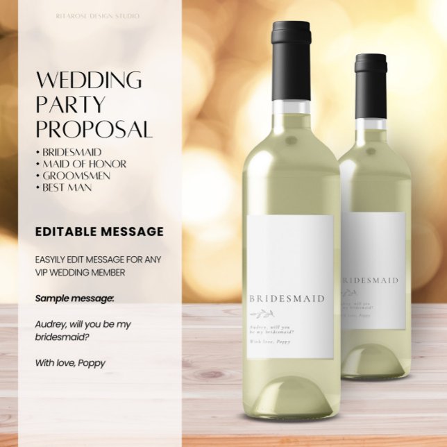 Minimalist Botanical Bridesmaid Proposal Wine Labe Wine Label (Creator Uploaded)