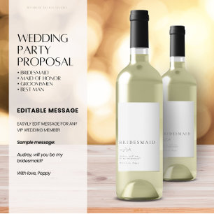 Minimalist Botanical Bridesmaid Proposal Wine Labe Wine Label