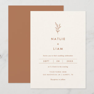 Minimalist Botanical Burnt Orange Wedding Invitati Invitation