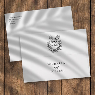 Minimalist Botanical Doves Elegant Script Wedding Envelope