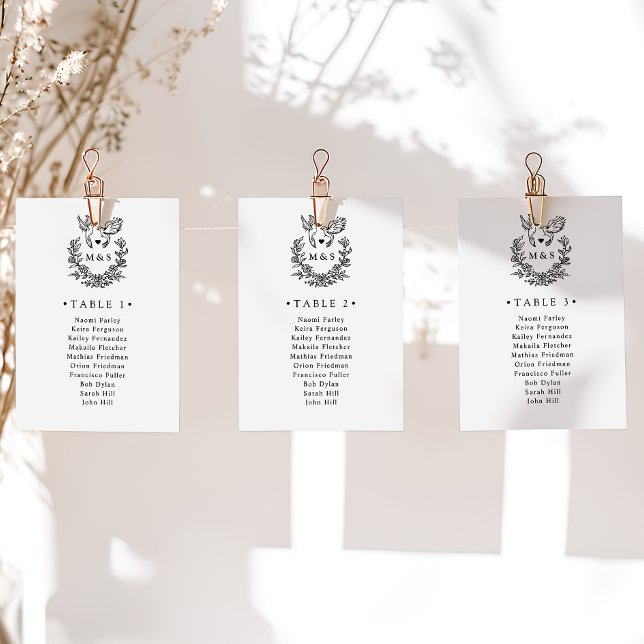 Minimalist Botanical Doves Wedding Table Card (Creator Uploaded)