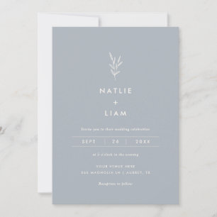 Minimalist Botanical Dusty Blue Wedding Invitation