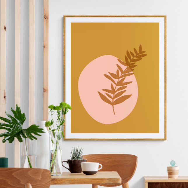 Minimalist Botanical Fall Art Mustard Yellow Pink Poster (Creator Uploaded)