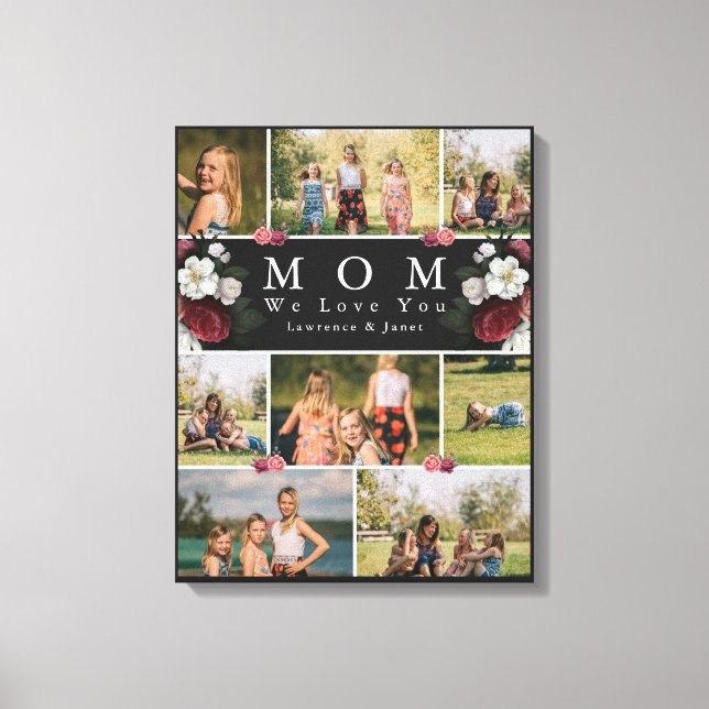 Minimalist Botanical Floral Mum 8 Photo Collage Canvas Print (Front)