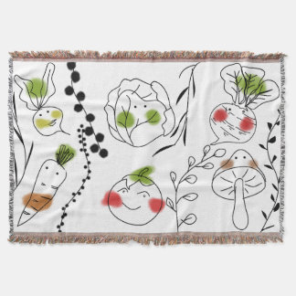 Minimalist Botanical Garden Harvest Vegetable  Throw Blanket