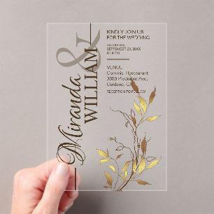 Minimalist Botanical Gold Wedding Acrylic Invitations