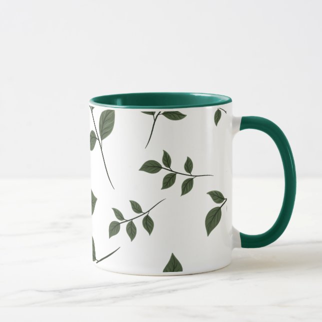 Minimalist Botanical Green Leaves Two-Tone Coffee  Mug (Right)