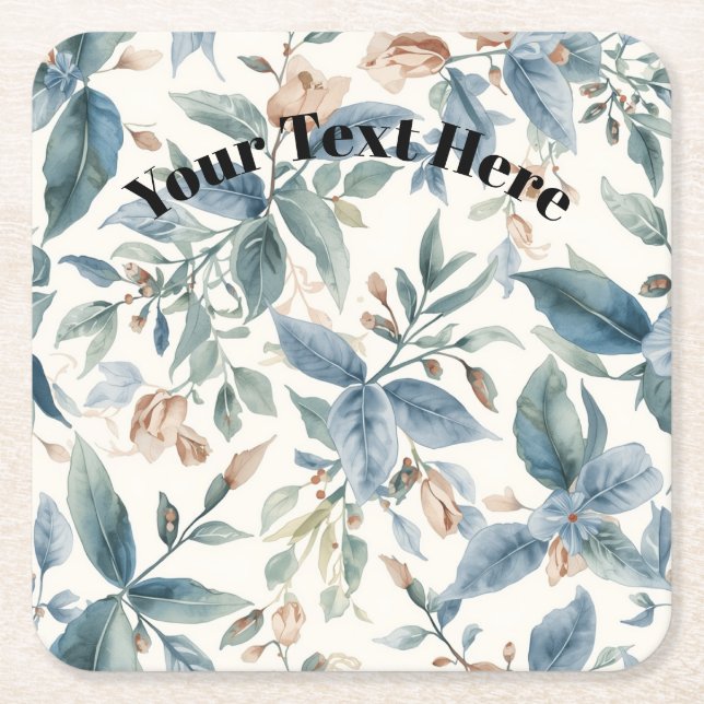 Minimalist Botanical Harmony – Soft Green & Beige  Square Paper Coaster (Front)