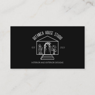 Minimalist Botanical House Logo Black Interior qr Business Card