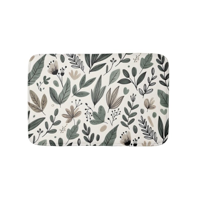Minimalist Botanical Leaf and Bud Design Bath Mat (Front)