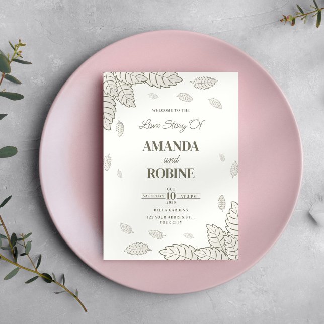 Minimalist Botanical Leaves Wedding Invitation (Creator Uploaded)