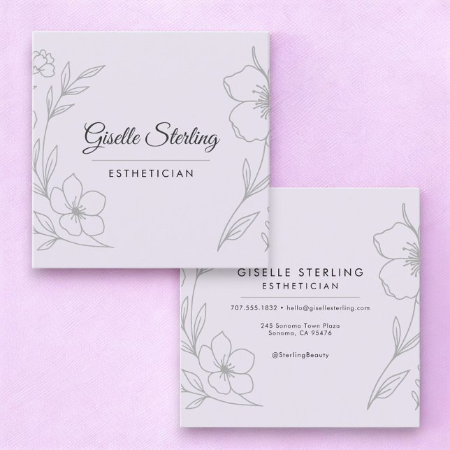 Minimalist Botanical Lilac Purple Esthetician Square Business Card (Creator Uploaded)