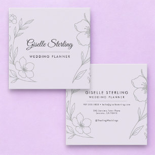 Minimalist Botanical Lilac Purple Wedding Planner Square Business Card