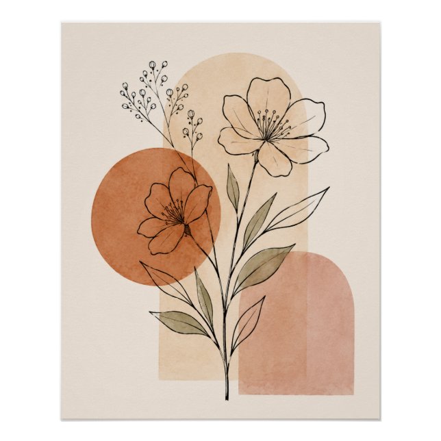 Minimalist Botanical Line Art Print | Boho Floral  (Front)