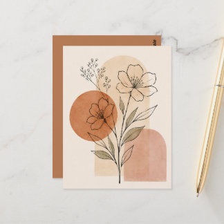 Minimalist Botanical Line Art Print | Boho Floral Postcard