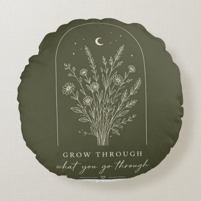Minimalist Botanical Line Art Round Cushion (Front)