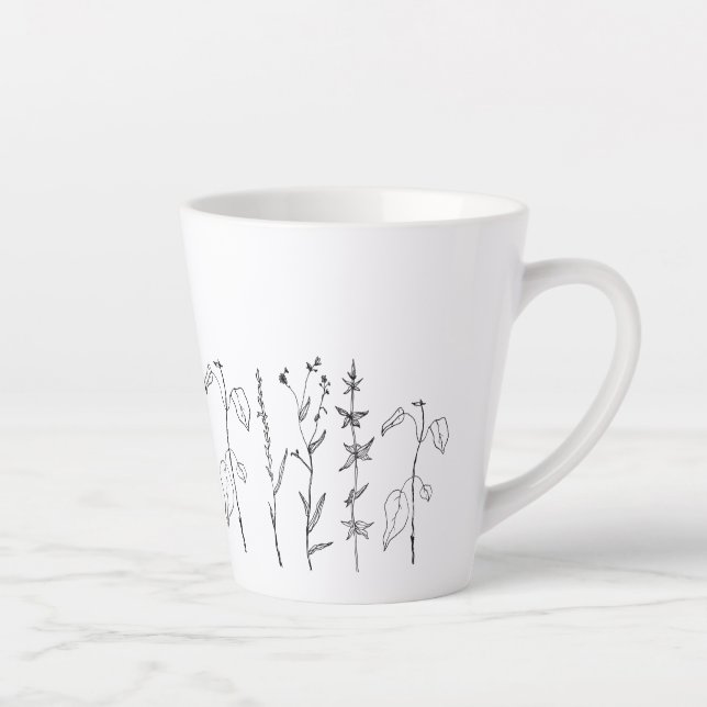 Minimalist Botanical Line Drawing Latte Mug (Right)