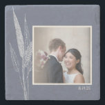 Minimalist Botanical Navy Blue Personalised Photo  Stone Coaster<br><div class="desc">Beautiful and stylish,  this custom stone coaster features your photo and text on a minimalist botanical illustration in navy blue. Great for anniversary parties.</div>