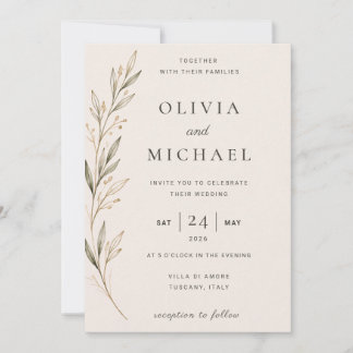 Minimalist Botanical Olive Branch wedding Invitation