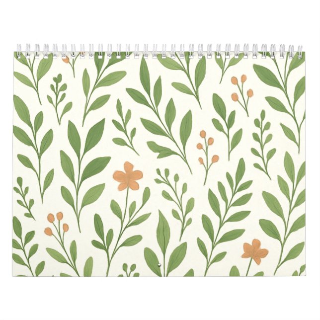 Minimalist Botanical Pattern with Green Leaves  Calendar (Cover)