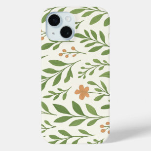 Minimalist Botanical Pattern with Green Leaves  iPhone 15 Case