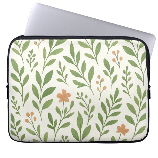 Minimalist Botanical Pattern with Green Leaves  Laptop Sleeve (Front)