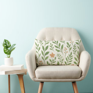 Minimalist Botanical Pattern with Green Leaves Lumbar Cushion