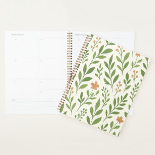 Minimalist Botanical Pattern with Green Leaves  Planner