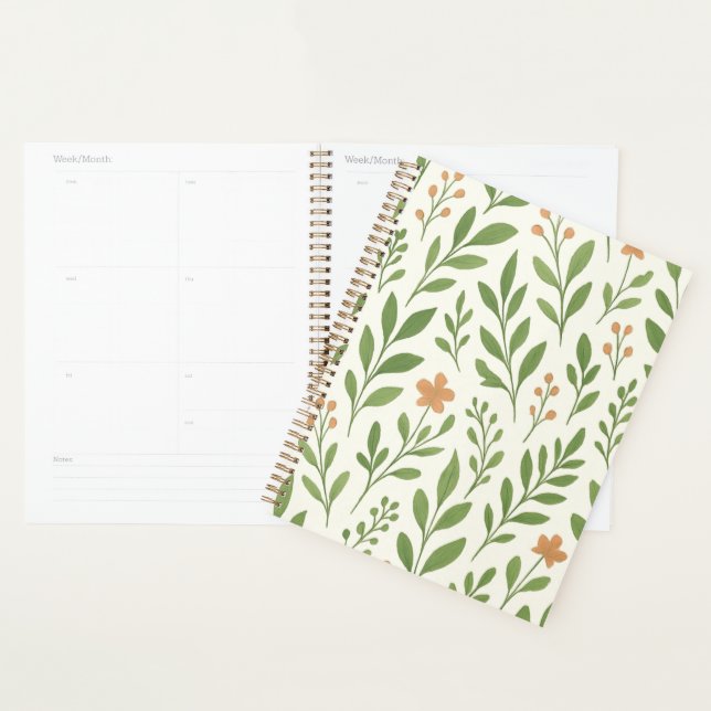 Minimalist Botanical Pattern with Green Leaves  Planner (Display)