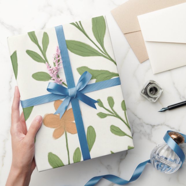 Minimalist Botanical Pattern with Green Leaves  Wrapping Paper (Gifting)